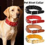 Anti-bite Spiked Dog Collars Adjustable Widen PU Leather Pet Necklace Heavy Duty Sharp Rivets Pet Collar Outdoor Dog Walking - Image 5