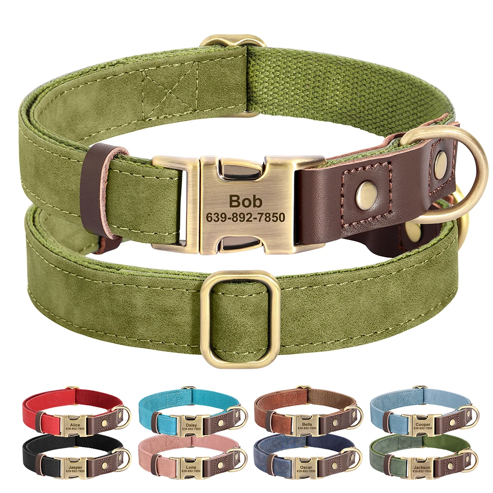 kf-S908d8feee1ff4383998ddd72962b34d8Q Free Custom PU Leather Dog Collar Engraved Dog Collars Adjustable Pet Buckle ID Necklace Durable for Small Medium Large Dogs Pug - Image 1