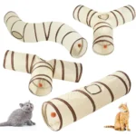 Fun Polyester+Steel Wire Cat Tunnel Tube Breathable Foldable Cat Nest Training Interactive Beige+Coffee Pet Fun Play Toy Cat