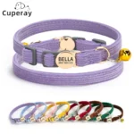 Personalized Engraved Cat Collar Adjustable Size Metal Buckle with Bell Custom Pet Name and Telephone Number