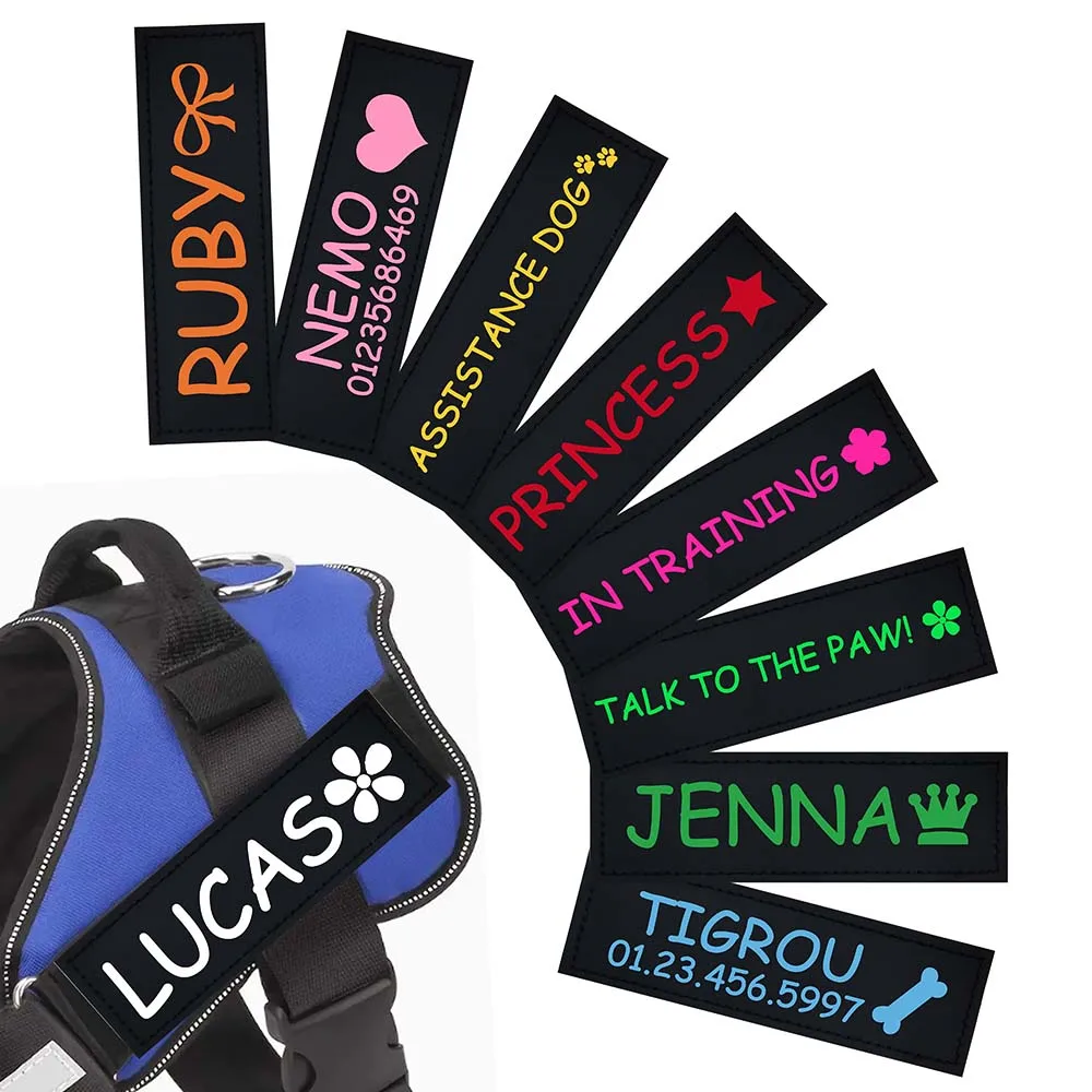 kf-S92dbfe4df4854b668933a6bd124e7f5b9 2 PCS Personalized Dog Name Labels Colorful Pattern Pet Harness Custom Tag Removed Stickers ID Dog Chest Strap Vest Collar Tag - Image 1
