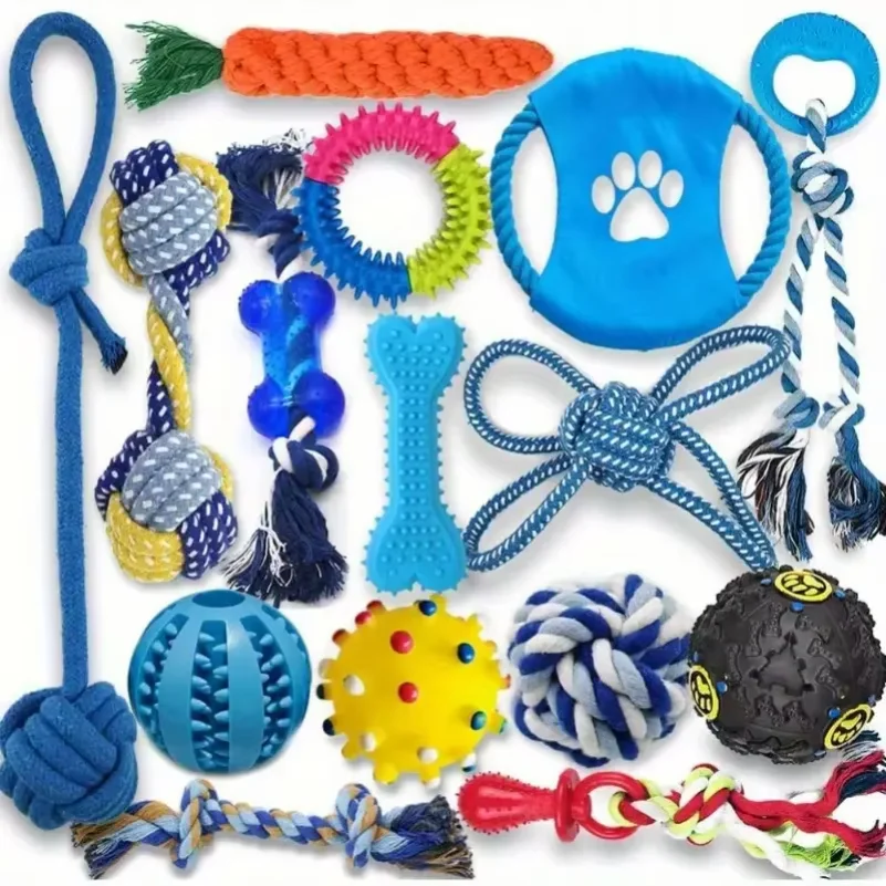 kf-S944d8c47270c4976b4610bb9ec5d01bdq 15PCS Dog Toys for Aggressive Chewers,Durable Rope Tug-of-War Chew Sticks &Unbreakable Rubber Balls for Small Medium Large Breed - Image 1