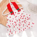 Dog Cotton Cake Skirt Summer Breathable Cherry Pattern Cute Dress Pet Sling Big Dog Clothes Cat Skirt Chihuahua Princess dress - Image 4