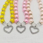 New Cute Pet Pearl Necklace with Heart-shaped Rhinestone Pendant Adjustable Cat Dog Collar Jewelry For Small Pets 8 Colors - Image 4