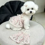 2026 Bichon Cherry Princess Skirt Anti shedding Small Dog Clothes Yorkshire Breathable Strap Popular Teddy Skirt - Image 2