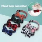 Adjustable Dog Collar Cat Collar Pet Supplies Kitten Neck Strap Bell Plaid Safety Buckle Bowknot Necklace Puppy Necktie Collars