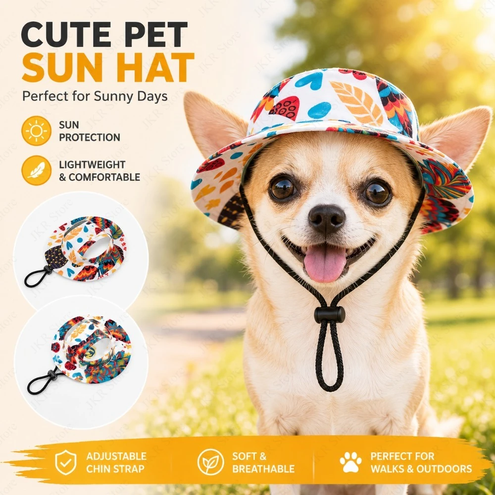 kf-S96eda70e938f4183a86e34ba4466caeaJ Printed Pet Dog Hat Adjustable Cap for Small Medium Puppy Dogs Pug Corgi Dachshund Outdoor Walking Photo Party Costume Accessory - Image 1