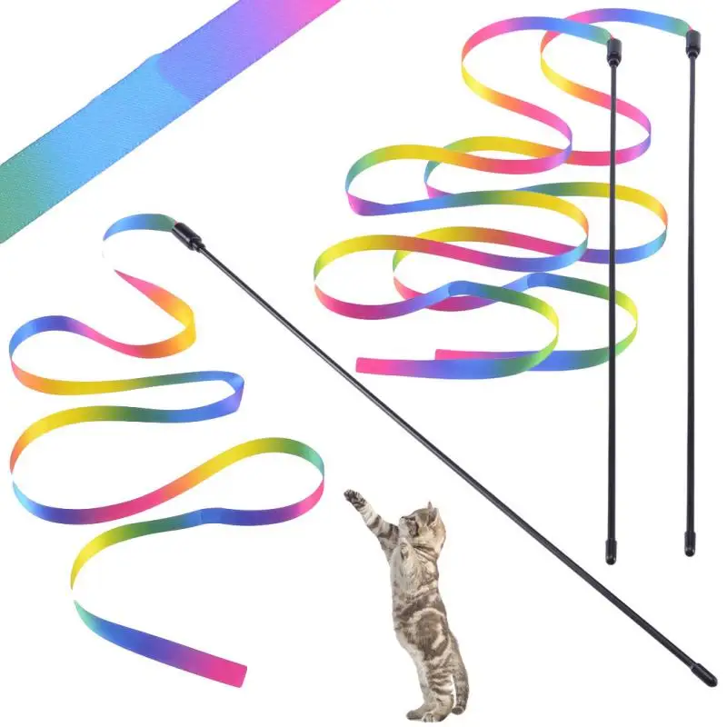 kf-S9731373a544141388ee936721de146efC Pet Cat Toys Cute Funny Rainbow Strips Stick Cat Teaser Wand Pet Toys for Cats Interactive Toys Cat Supplies Pet Products - Image 1