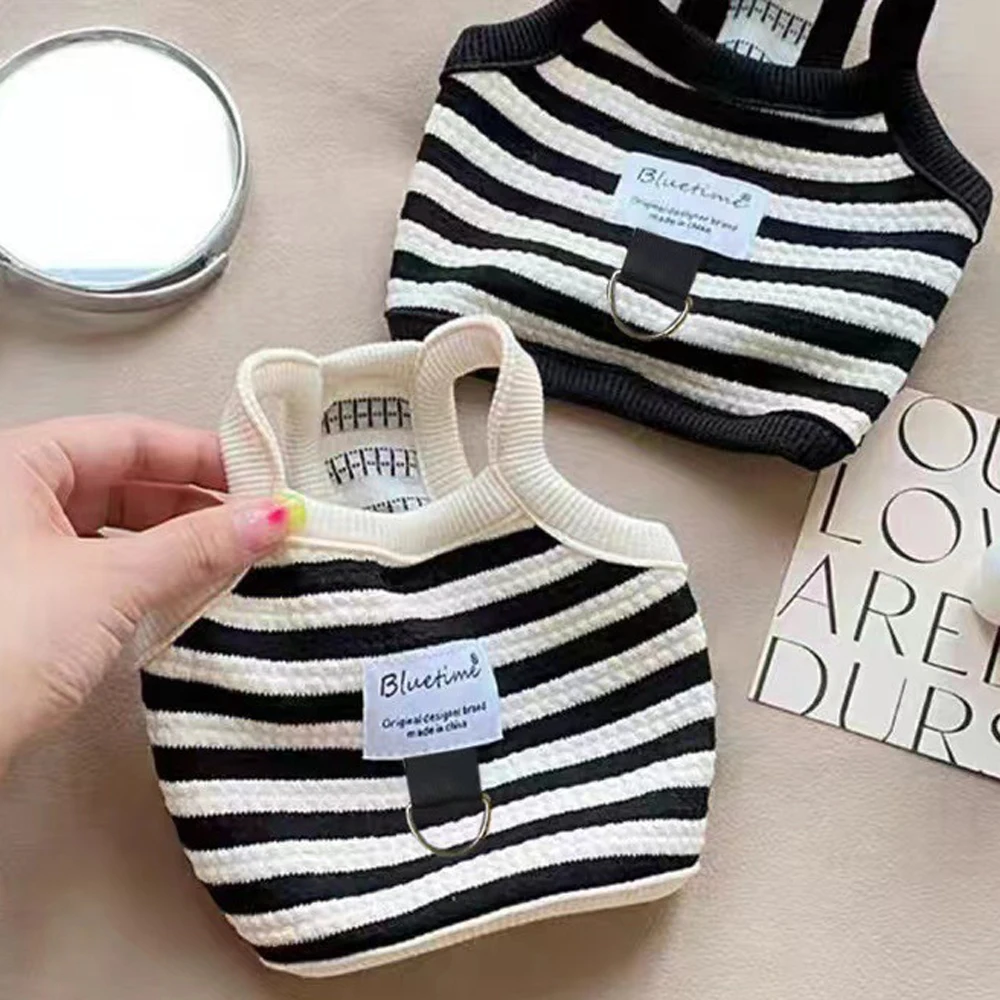 kf-S990b9a4f91cc4a018ffd6fabb688a852E Striped Small Dog Vest Bichon Frise Comfortable Summer Puppy Clothes Dog Halter Vest Cute Cat Clothes with D Ring - Image 1