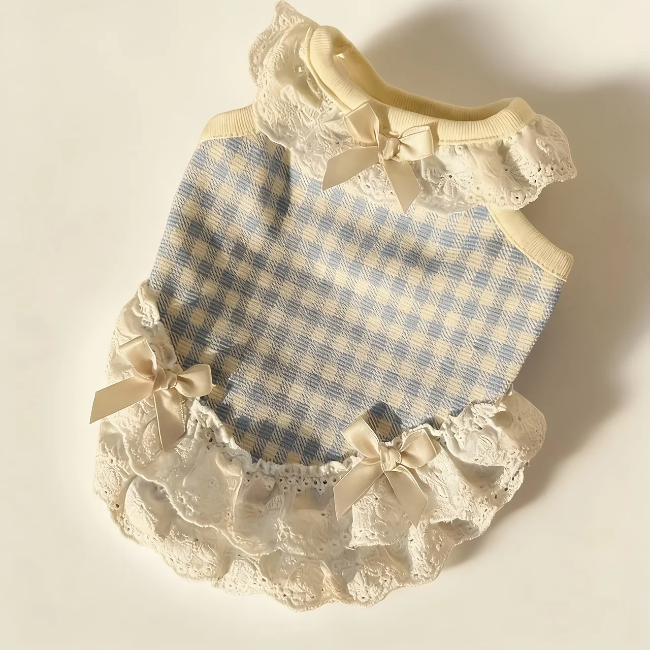 kf-S9ad61532642a4d5a978a092e66051a41f Cute Plaid Lace Pet Dress for Small Dogs Cats, Bowknot Ruffle Skirt Puppy Kitten Outfit, Summer Dog Cat Clothes - Image 1