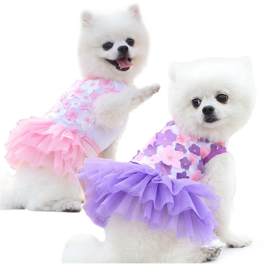 kf-S9afa8d1386cf457393d723eb54a099dao Floral Dog Dress for Small Breeds - Woven Polyester, Pullover Style, Breathable Pet Apparel for Dogs & Cats, Perfect for Toy & M - Image 1
