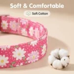 Cotton Dog Collar Cute Dog Collar Suitable for Small, Medium, and Large Dogs Peach Red Flower Soft Fancy Pet Collar Girl Flower - Image 5