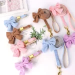 Cute Dog Collar Leash Set With Bowknot Soft Velvet Puppy Dogs Collars Outdoor Pet Walking Lead For Small Medium Dogs Chihuahua - Image 4