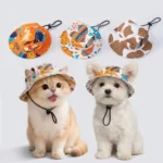 Breathable Cat Dog Sun Hat with Ear Holes UV Protection Pet Bucket Hat Adjustable Drawstring Lightweight Pet Cowboy Hat - Image 3