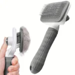 Dual-Use Dog Cat Grooming Brush 20×10×5.5cm, Self-Cleaning Slicker Comb with Round-Tip Bent Needles, Ergonomic Handle for Pet Ha