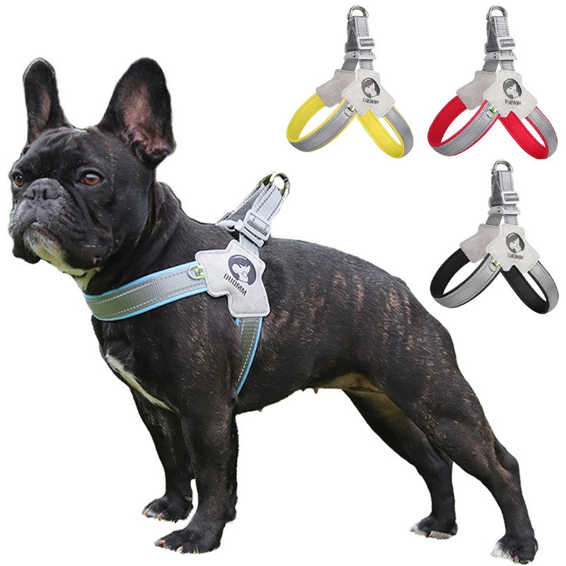 kf-Sa0933b69d56a42feb4eb291bc5950393p Reflective Pet Dog Harness Saddle Style Breathable Dog Chest Strap for French Bulldog Collar Small Medium Dogs Puppy Harnesses - Image 1