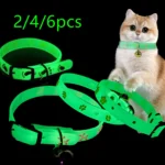 2/4/6Pcs Cat Necklace Glowing Small Dog Cat Collar Anti-Loss Fluorescent Silicone Cat Bell Collar Neck Ring Pet Cat Accessories
