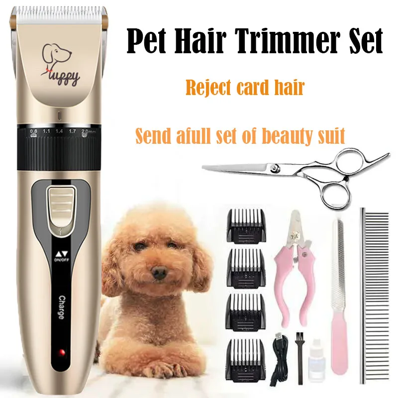 kf-Sa409f8154acb495186c526a57b017a99G Dog Hair Clipper Pet Hair Trimmer Set Puppy Grooming Electric Shaver Ceramic Blade Cat Accessories Cordless Charging Professiona - Image 1