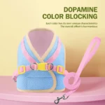 Mesh Harness Small Dog Lead Walking Flower Outdoor Reflective Vest-style Harness Color-blocked Breathable Pet Harness Leash - Image 3