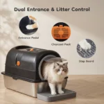 JHK 24IN Stainless Steel Cat Litter Box with Fully Enclosed 30L Large Cat Litter Box for Big Cats Cat Box Scoop and Mat Included - Image 2