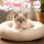 Pink Cat Collar with Bell,, Bow and Flower Pendant, Adjustable Kitten Collars ,Cute Pink Plaid and Bow Design - Image 4