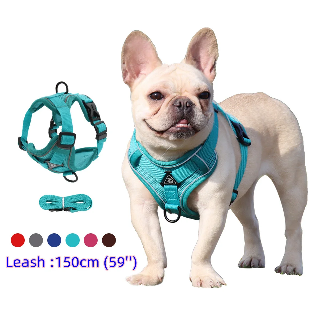 kf-Sa9064bbcfb4e4f84942731ccaa3029dbL Harness and Leash Set Pet Accessories Dog Harness For Small Dog French Bulldog Pug Pitbull Puppy Pectoral Collar Chiens Supplies - Image 1