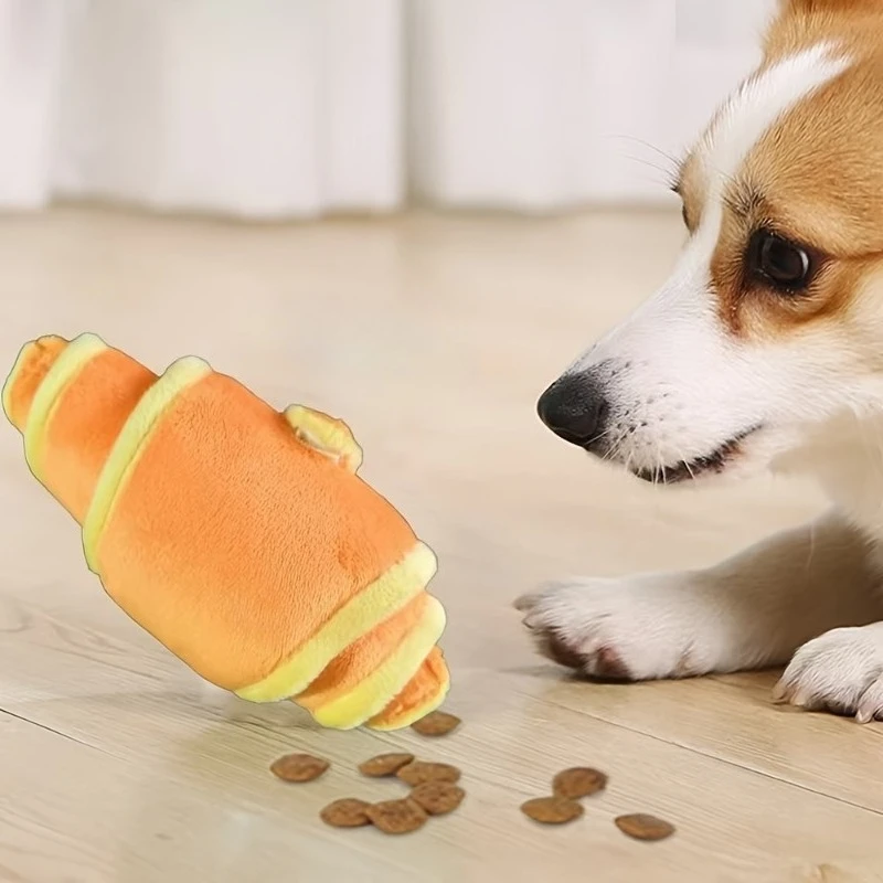kf-Saf46661633374670acbca76ee8361c1eo Plush Croissant Dog Toy for Small to Medium Dogs, Interactive Happy Intelligent Pet Toy for Playing Grinding Chewing Sniffing - Image 1