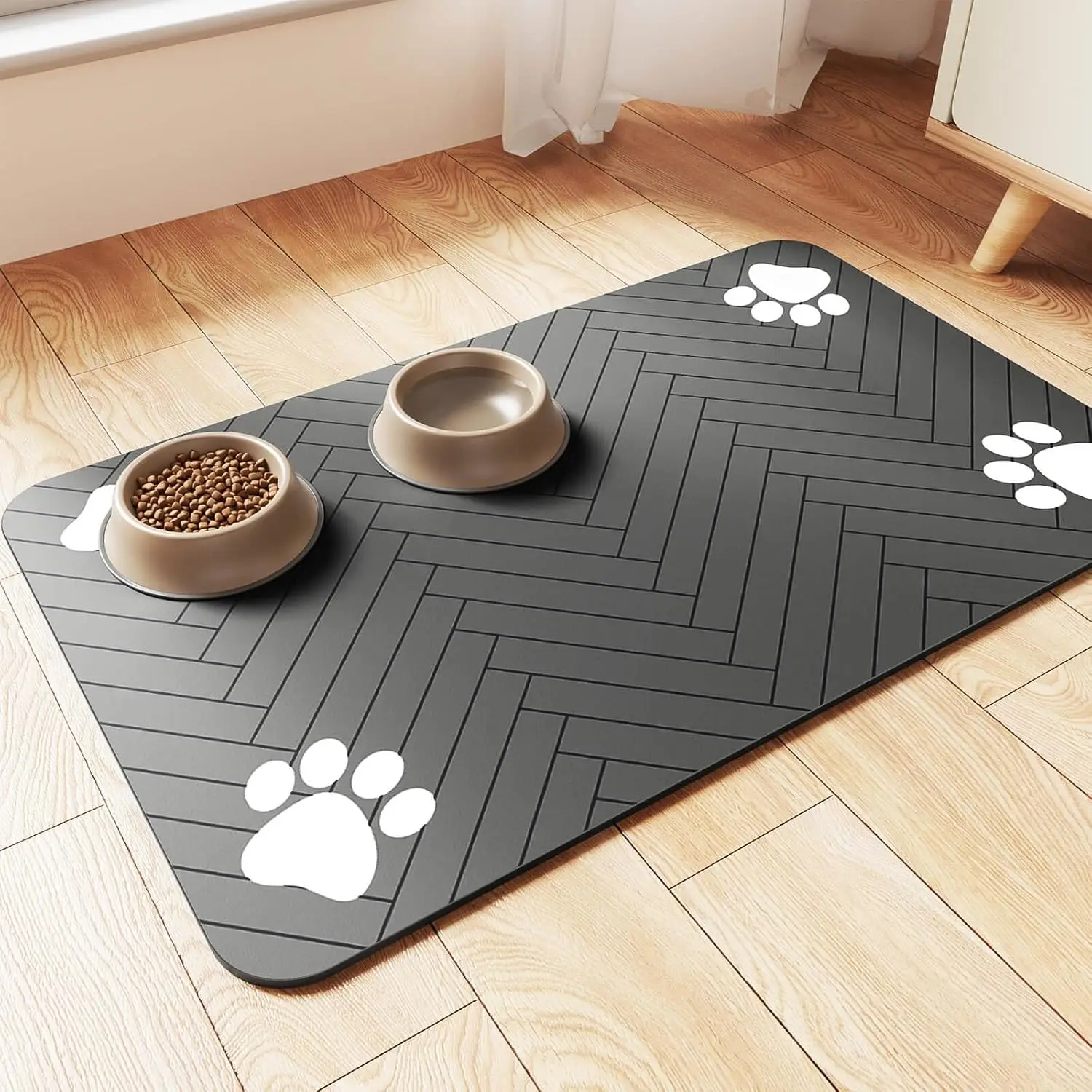 kf-Sb09c0989a67d4b94b615931eb25090e2F Pet Feeding Mat-Absorbent Pet Placemat for Food and Water Bowl, with Waterproof Rubber Backing, Quick Dry Water Mat for Dog Cat - Image 1