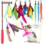 NONOR Cat Toys Set Feather Teaser Wand Toy Kitten Teaser Refills Mouse Shape Balls Shapes Playing Without the Stick - Image 2