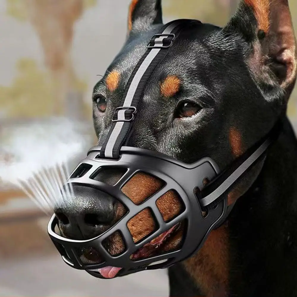 kf-Sb0f6f1d930e24185bd73b266bde038c2j Adjustable Dog Muzzle Anti-Biting Dog Mouth Cover With Reflective Strip Can Drink Water Breathable Plastic - Image 1