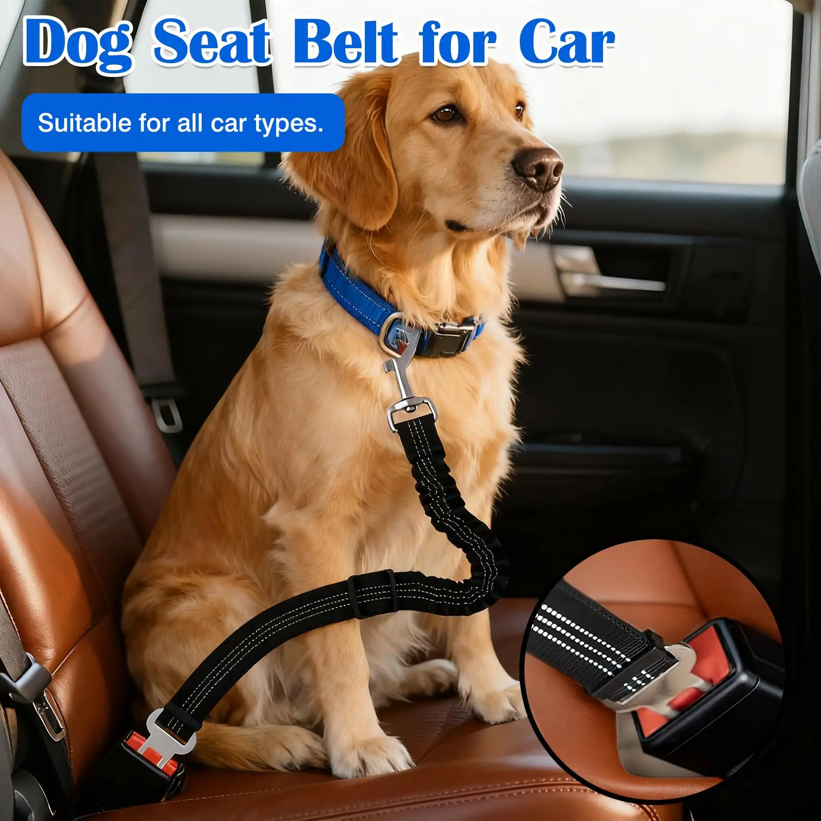kf-Sb2cd42dd533c48e5a288a35a870249d8r High Grade Dog Car Safety Belt Dog Safety Belt with Damping Belt and Reflective Line Adjustable Length Suitable Any Dog 1PCS - Image 1
