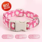 Cotton Dog Collar Cute Dog Collar Suitable for Small, Medium, and Large Dogs Peach Red Flower Soft Fancy Pet Collar Girl Flower
