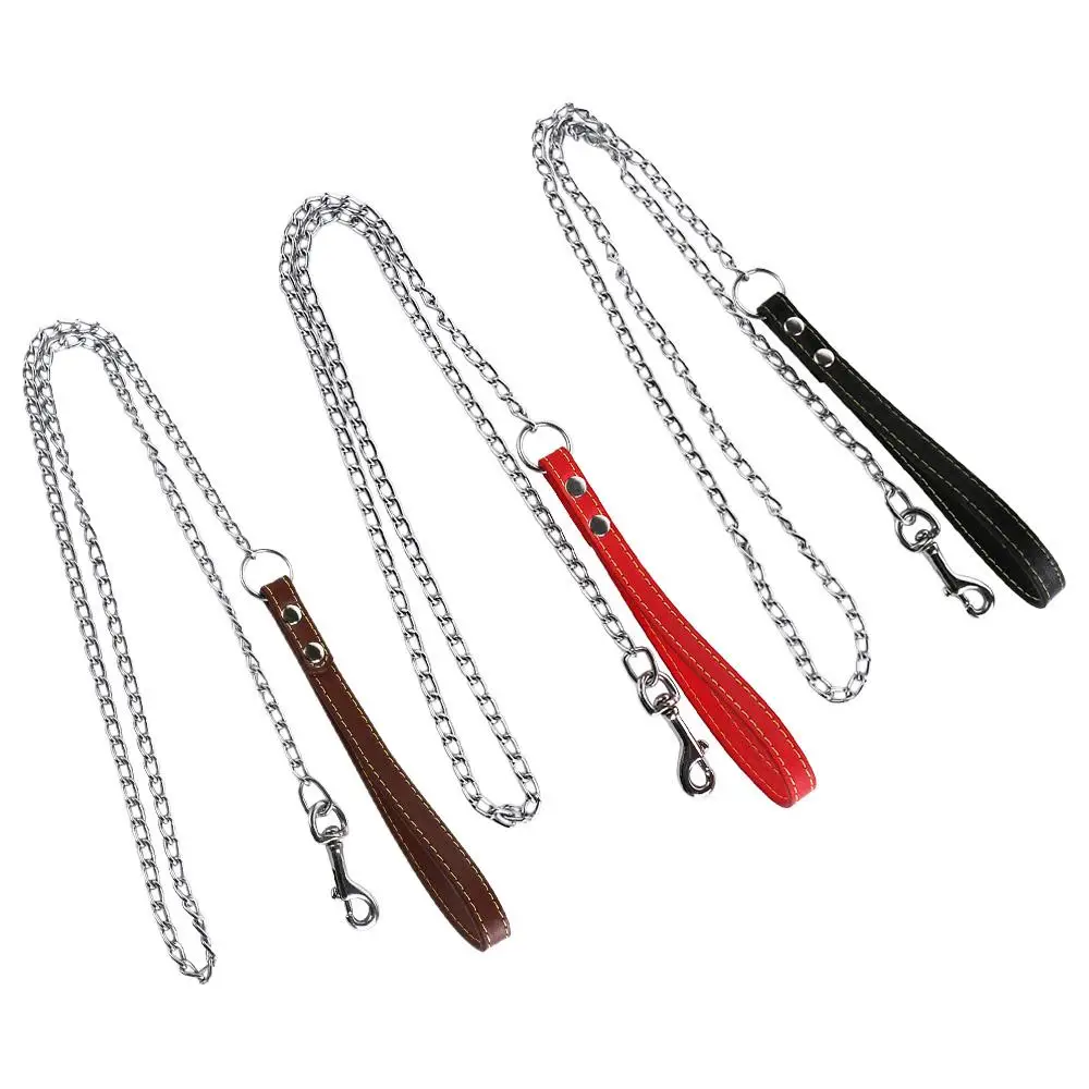 kf-Sb62a77c1db9b4a5ea1b9a4bbff6d9648z Heavy Duty Metal Chain Dog Lead With Leather Handle Long Strong Control Leash Outdoor Pet Traction Rope Anti Bite Chain Supplies - Image 1