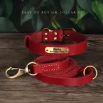 Real Leather Dog Collar Leash Set Personalized Pet Collar With Leash Free Engraving Nameplate For Small Medium Large Dogs - Image 2