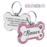 Customize Double-Sided Dog & Cat ID Tag - Glitter Design, Anti-Lost Bone Shape Essential Pet Collar Accessory for Identification