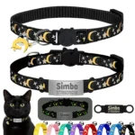 Customized Cute Glow Cat Collar Free Engraved Puppy Kitten Anti-lost Pet ID Nameplate Necklace With Bell & Moon Ornament