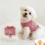 Bichon Frize Pet Dog and Cat Clothe Spring and Summer Thin Breathable Red Striped Cherry Vest Dress Couple Wear Pink Cute Beauty - Image 9