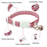 Adjustable grid buckle pet collar with bell for anti suffocation cat safety collar and daily accessories for cats - Image 3