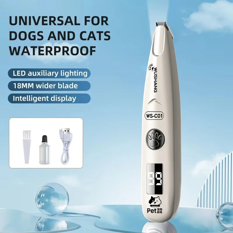 kf-Sba803618a25b4712b4c9ce1e3f6017e0c Pet Dog Electric Groomer Trimmer with LED Light Waterproof Pet Foot Hair Trimmer Low Noise Cat Dog Face Foot Ear Hip Paw Shaver - Image 1