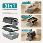 JHK 24IN Stainless Steel Cat Litter Box with Fully Enclosed 30L Large Cat Litter Box for Big Cats Cat Box Scoop and Mat Included - Image 3