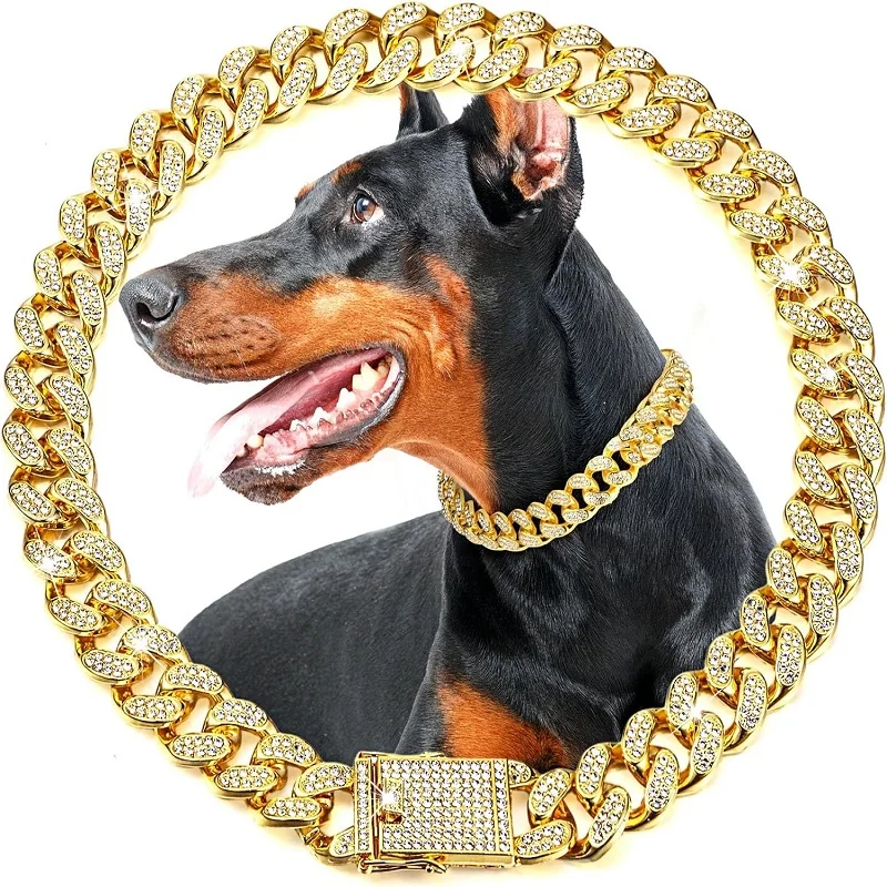 kf-Sbff6935460774da4aa6645eba88e8cecf Dog Chain Collar Luxury Gold Pet Metal Chain Collar For Small Medium Large Dogs Cats Pet Jewelry Necklace Accessorie - Image 1