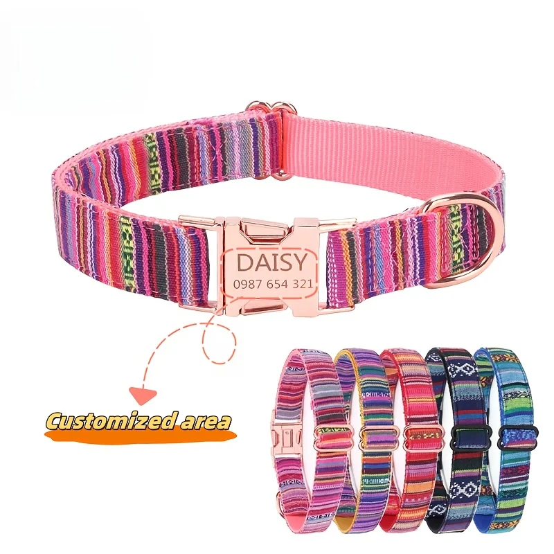 kf-Sc0330ecb585a423990ea0a281bb4c578d Personalized Dog Collar with Engraved Metal Buckle - Custom Name & Phone Number - Adjustable for Small, Medium, Large Breeds - Image 1