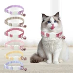 Adjustable grid buckle pet collar with bell for anti suffocation cat safety collar and daily accessories for cats - Image 2