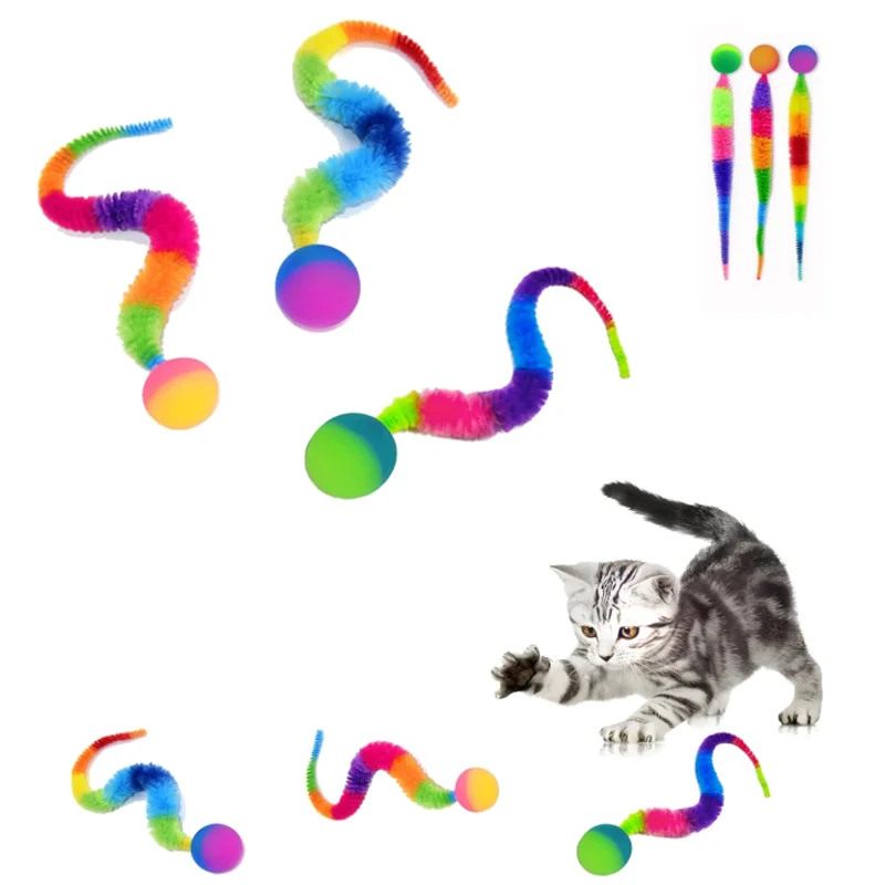 kf-Sc2682bd21e8f4b1a9ee08b22dc75e70c7 Cat Interactive Toys Cute Worm-Shaped Cat Elastic Ball Tail-equipped Cat Teasing Indoor Cat Worm Caterpillar Elastic Toy - Image 1