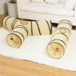 Fun Polyester+Steel Wire Cat Tunnel Tube Breathable Foldable Cat Nest Training Interactive Beige+Coffee Pet Fun Play Toy Cat - Image 5