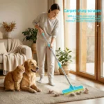 Carpet Rake for Pet Hair Removal , Dog Cat Fur Remover Rubber Broom, Stainless Steel Long Handle Lint Shaver Cleaner Tools