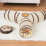 Fun Polyester+Steel Wire Cat Tunnel Tube Breathable Foldable Cat Nest Training Interactive Beige+Coffee Pet Fun Play Toy Cat - Image 4