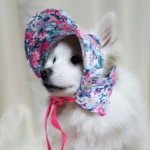Dog Hat Floral Small Dog Cat Hats with Ear Holes Birthday Party Costume Cat Headwear Puppy Dog Kitten Cap Outdoor Sun Protection