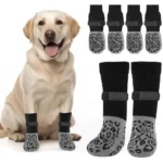 4-Pack Anti-Slip Dog Socks, Prevent Licking and Biting of Hard Wooden Floors, Strong Grip, Paw Protection, Anti-Scratch, Double-