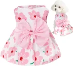 Pet Picks Summer Floral Print Dog Dress with Big Pink Bow, Sleeveless Pet Skirt for Small Puppy Cat Bichon Chihuahua Yorkie